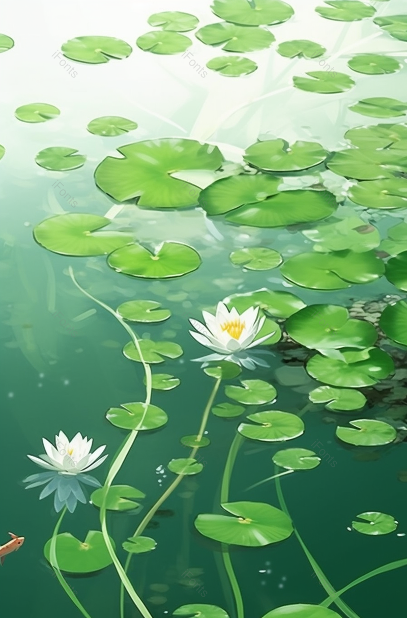 淡雅夏天夏至荷花盛开开花荷叶植物水面户外景色自然插画,插画/手绘图,插画/手绘图库,插画/手绘图下载,插画/手绘